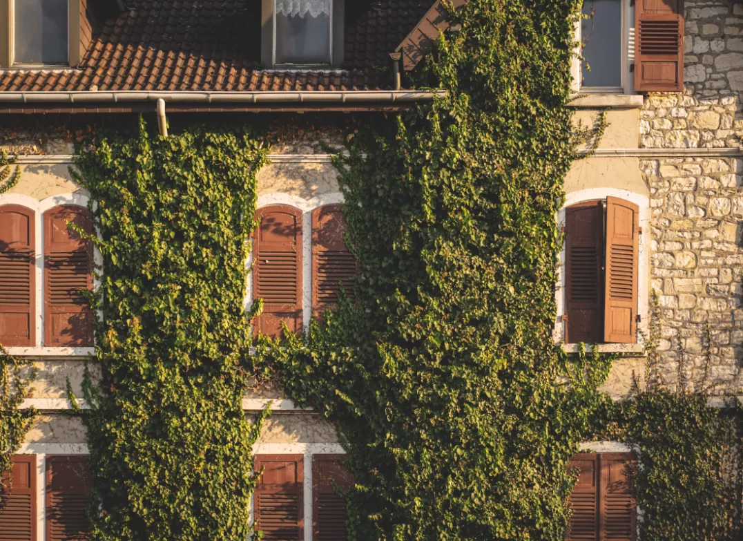 Maison en brique avec volets marrons